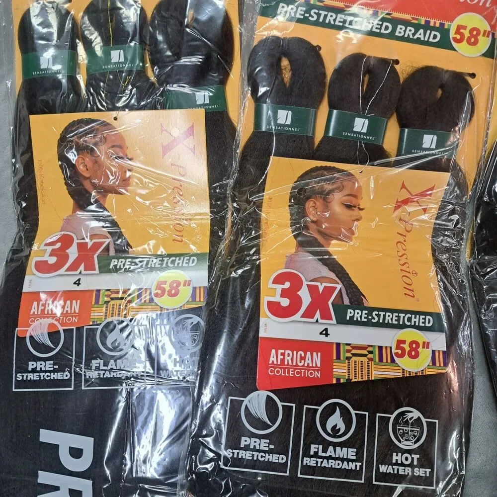 9 Packs Sensationnel X-Pression 3X Pre-Stretched Braid Hair 58” Colors 1, 1B, 4